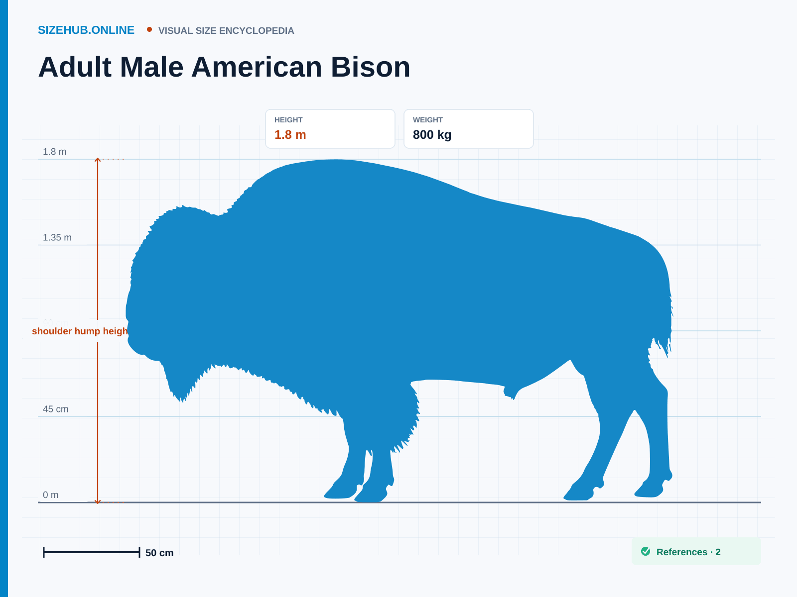 Adult Male American Bison: Size infographic · Height 1.8 m · Length 3.3 m