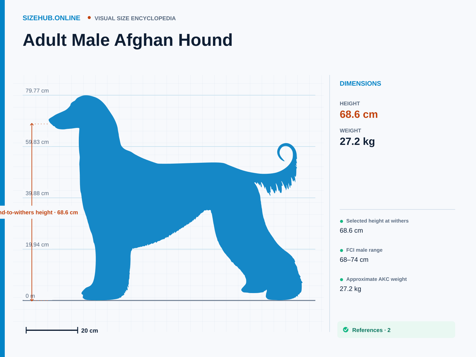 Adult Male Afghan Hound: Size infographic · Height 68.6 cm
