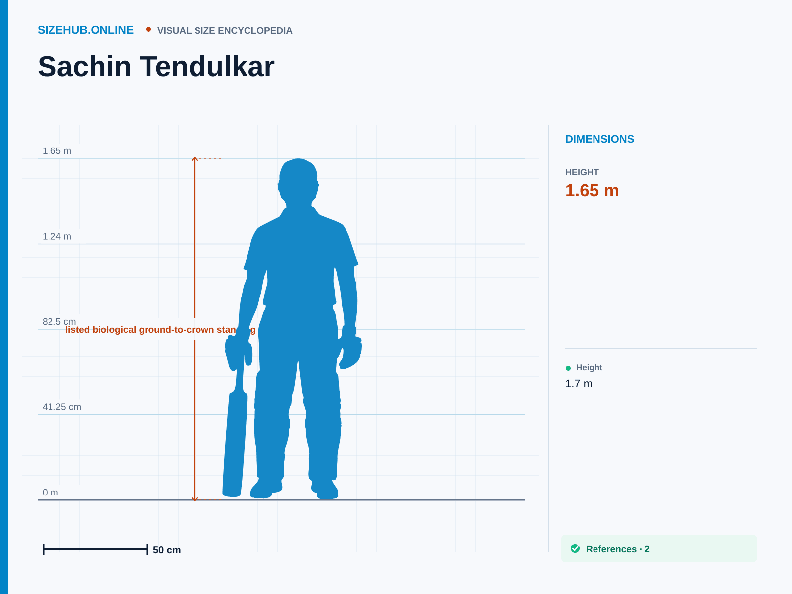 Sachin Tendulkar: Size infographic · Height 1.65 m